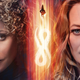 Raffi and Seven of Nine, on either side of an image of a ship flying above a glowing infinity symbol, on the cover of Star Trek: Picard - No Man's Land.